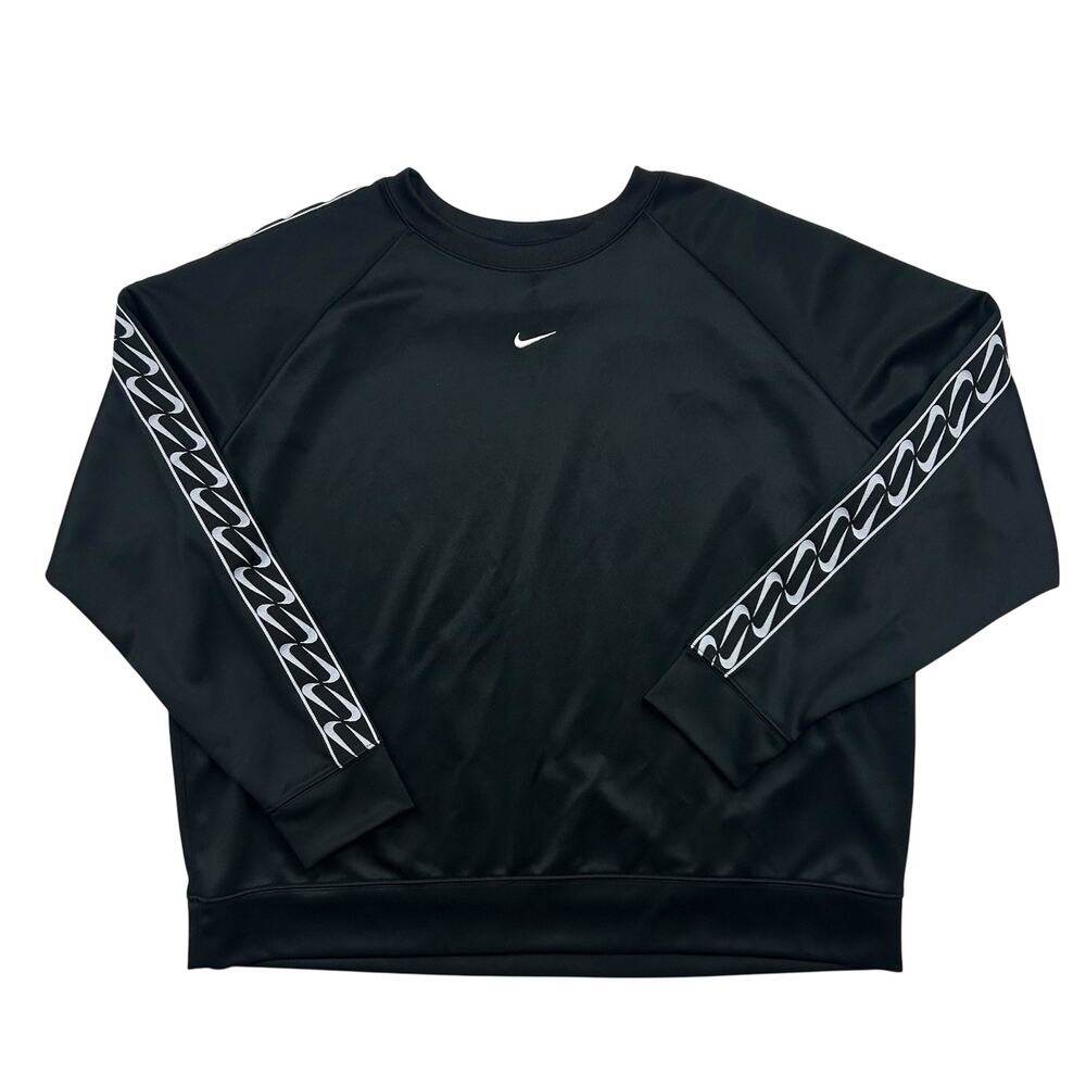 Nike Swoosh Tape Crewneck Sweatshirt Mens XL Black White Logo Sleeve Spellout
